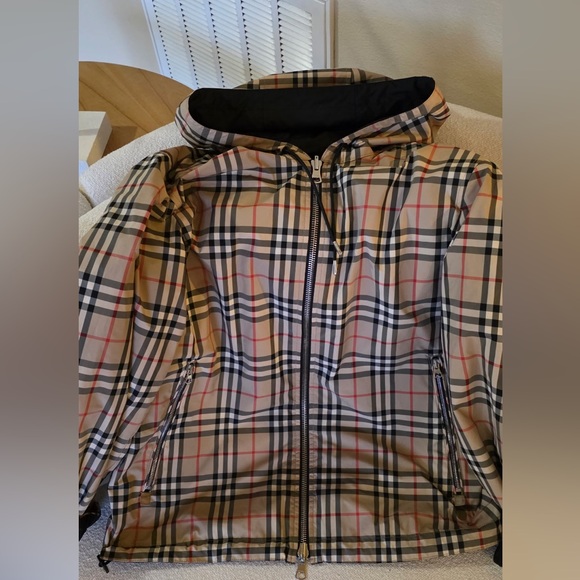 Burberry Tan Plaid Hooded Windbreaker